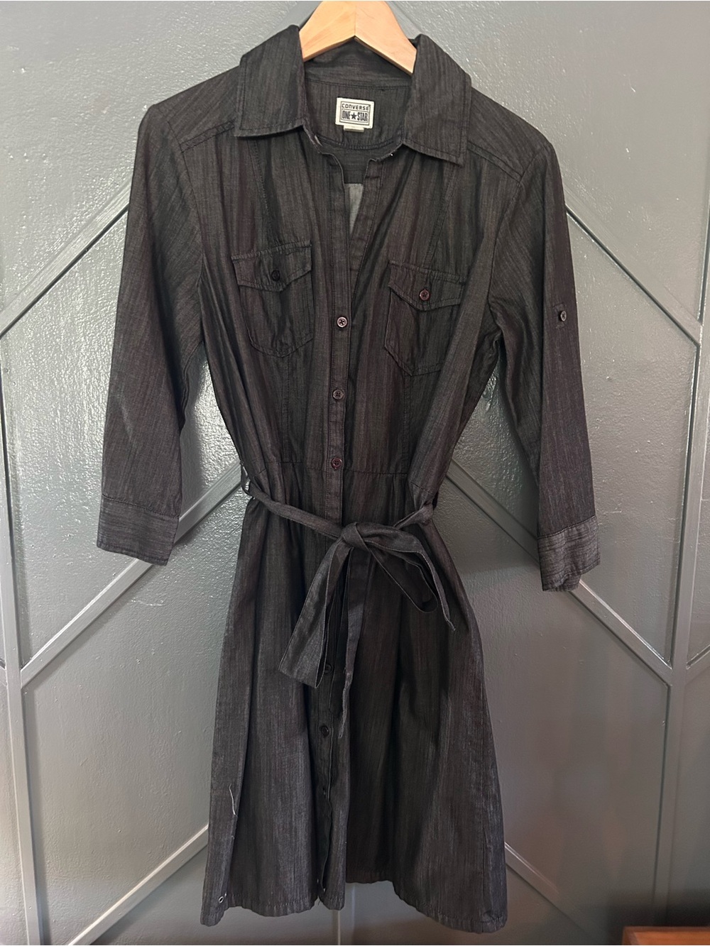 Converse One Star Women’s Black Chambray Shirt Dress with Waist Tie Medium